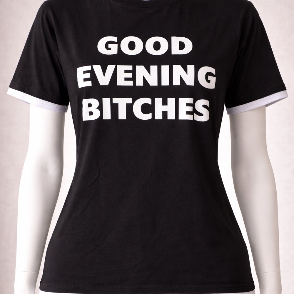 D&G Black Tee with White Bold Slogan